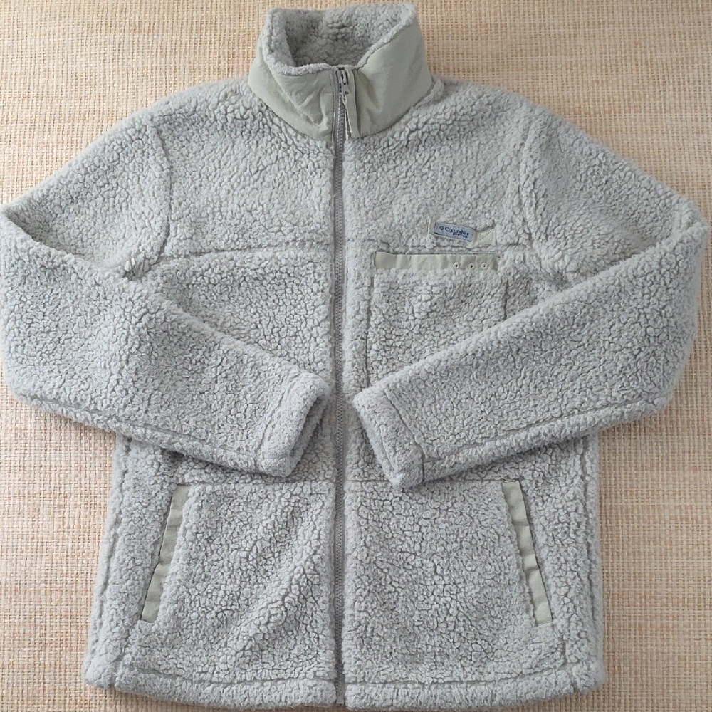 Columbia Sherpa Fleece Jacket Small Gray Full Zip Cozy Plush Women's Outdoor